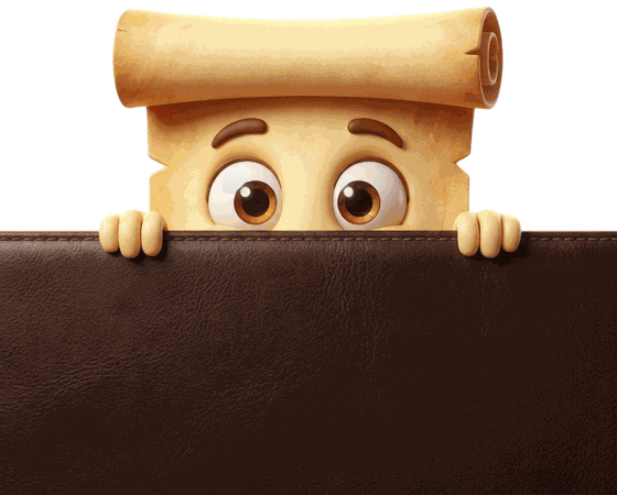 Scribe, the Votional scroll mascot, peeking over the bottom ledge of the cover, parchment fingers gripping the leather