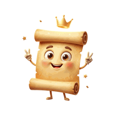 Scribe, the Votional scroll mascot, celebrating beside the download buttons