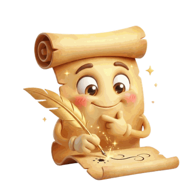 Scribe, the Votional scroll mascot, writing the sermon down with his quill